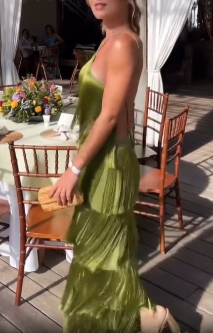 Fringe Halter Tiered Maxi Dress