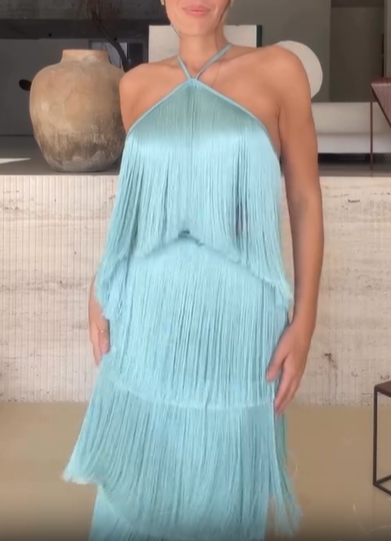 Fringe Halter Tiered Maxi Dress