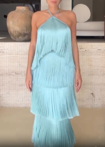 Fringe Halter Tiered Maxi Dress