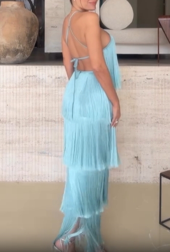 Fringe Halter Tiered Maxi Dress