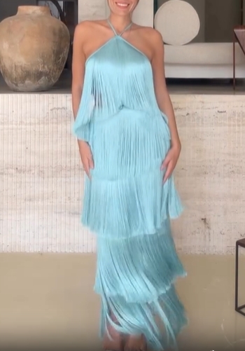 Fringe Halter Tiered Maxi Dress