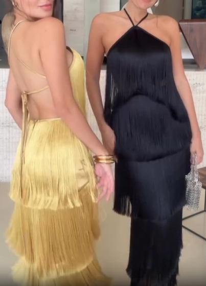 Fringe Halter Tiered Maxi Dress