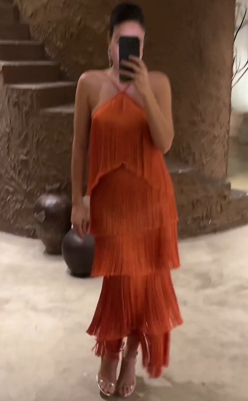 Fringe Halter Tiered Maxi Dress