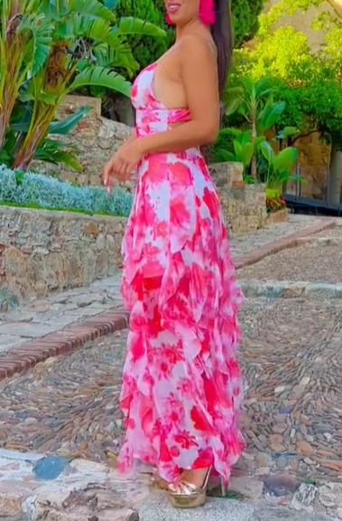 Pink Watercolor Floral High-Low Dress