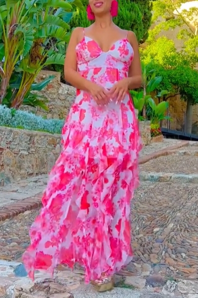 Pink Watercolor Floral High-Low Dress