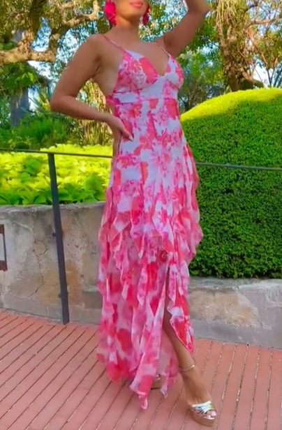 Pink Watercolor Floral High-Low Dress