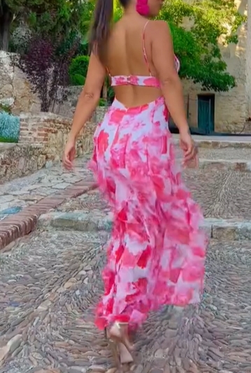 Pink Watercolor Floral High-Low Dress