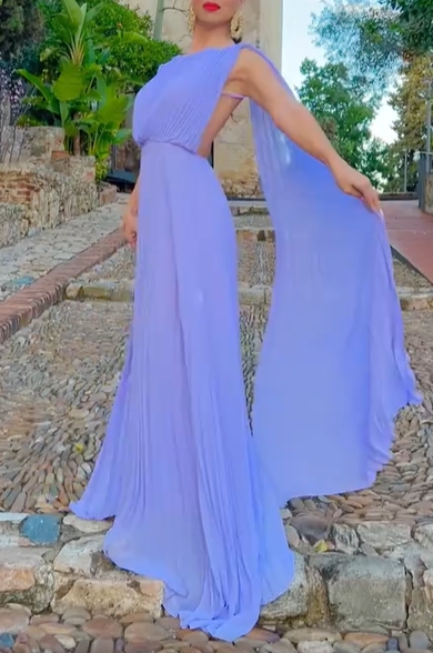 Mauve Cape Pleated Dress