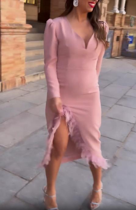 Feather - Trimmed Deep V Midi Dress