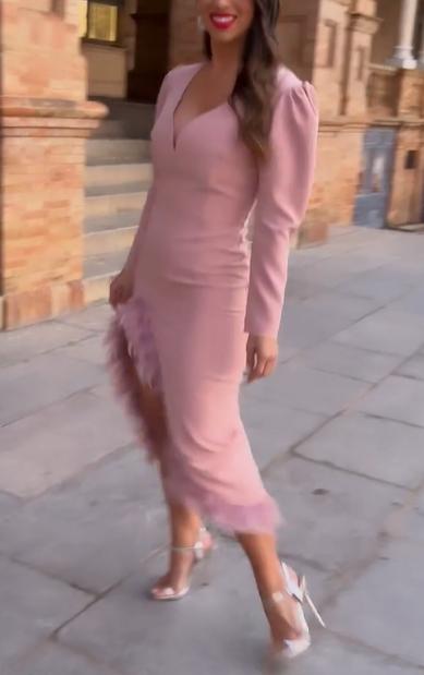 Feather - Trimmed Deep V Midi Dress