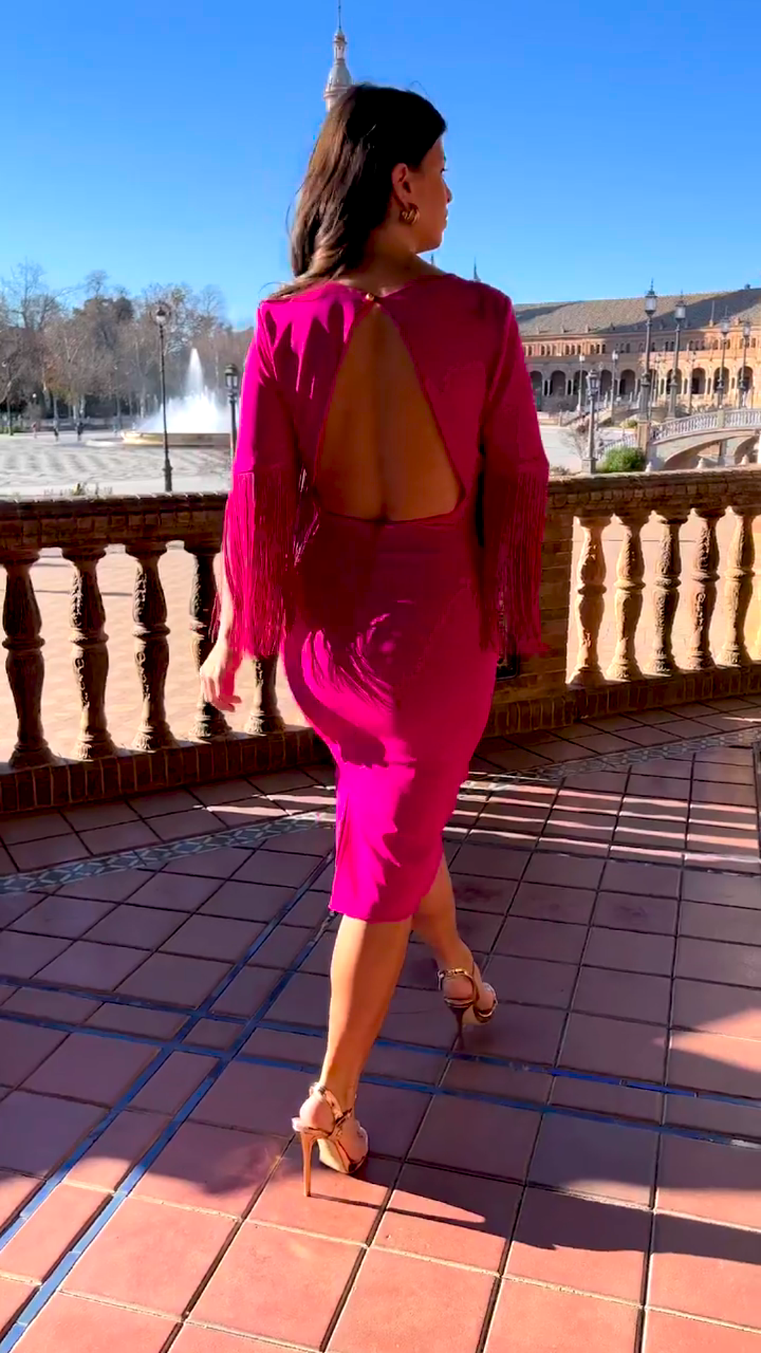 Fringe Cape - Sleeve Midi Dress