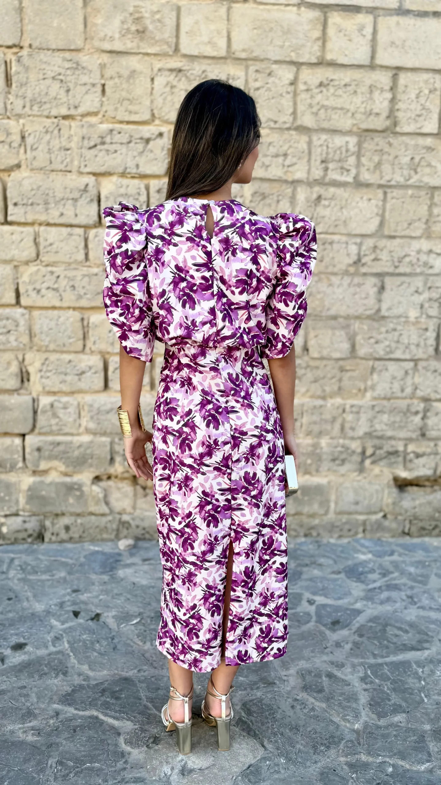 Floral print bubble sleeve dress