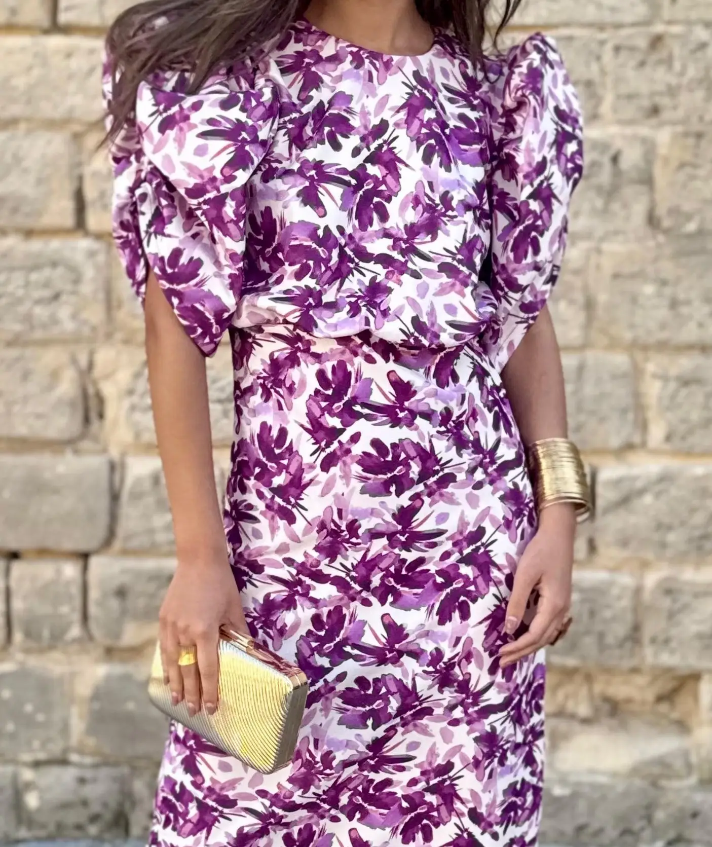 Floral print bubble sleeve dress