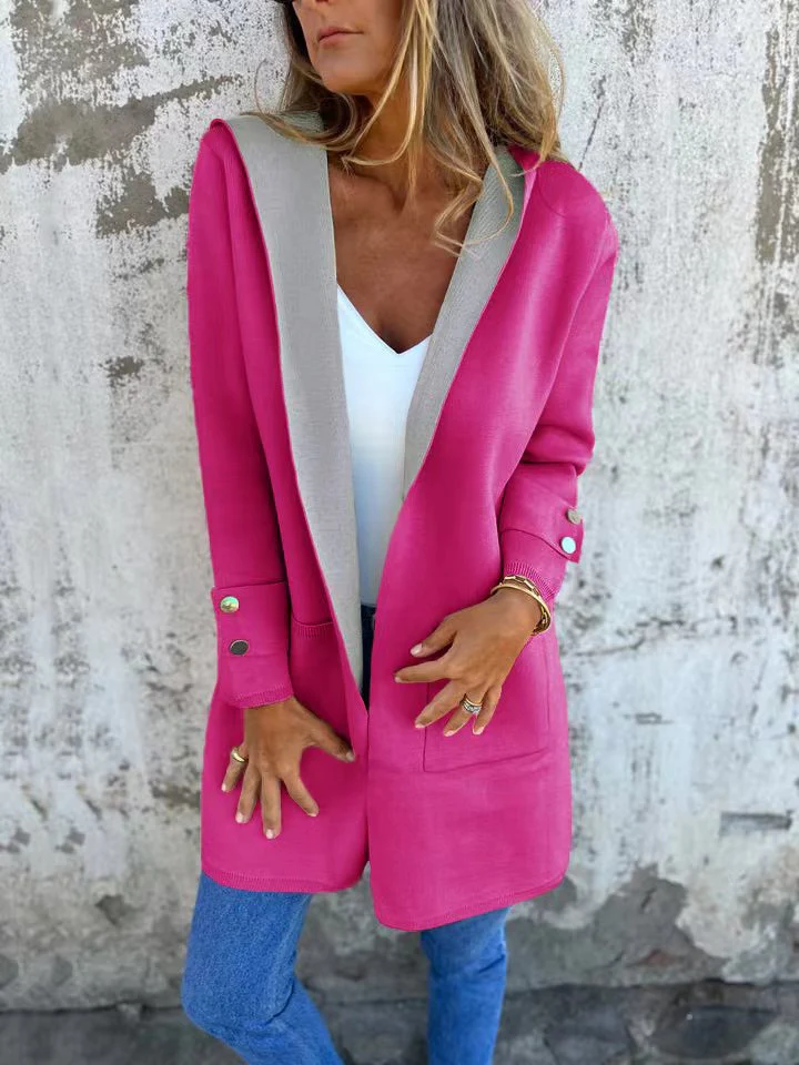 Two-tone gray and pink button coat