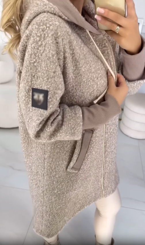 Hooded Knit Wool - Blend Coat