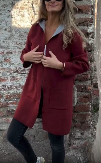 Two-tone gray and pink button coat