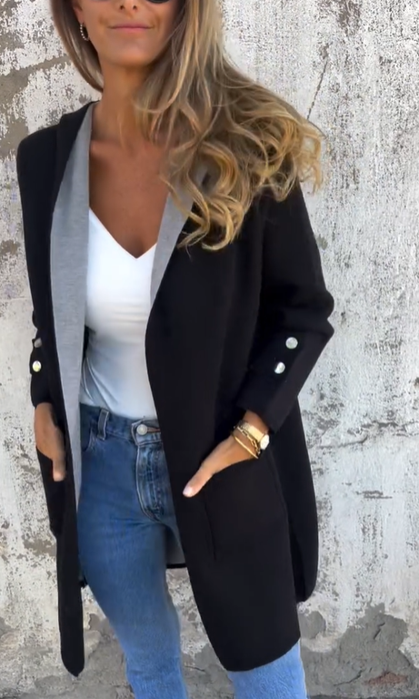 Two-tone gray and pink button coat