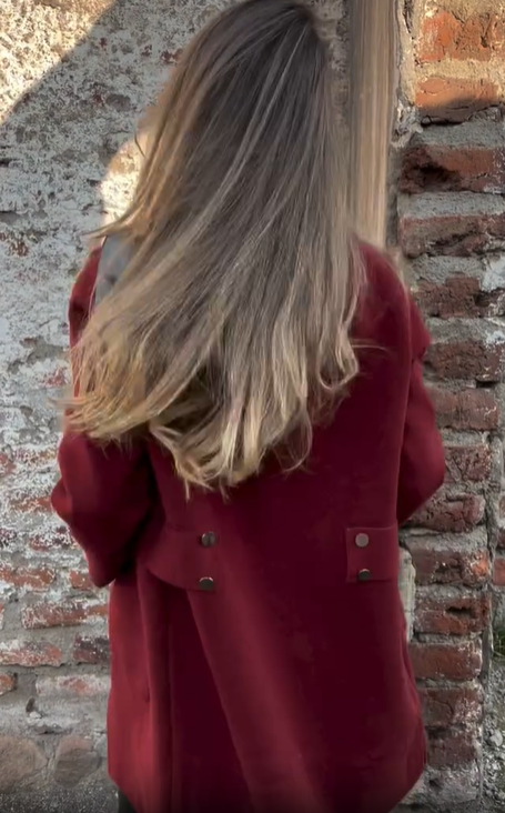 Two-tone gray and pink button coat