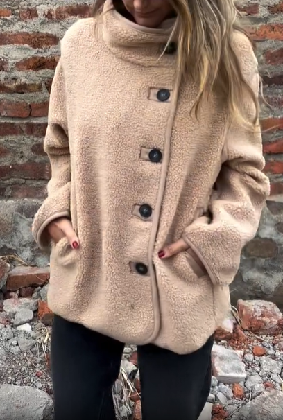 Teddy Coat with Asymmetric Buttons