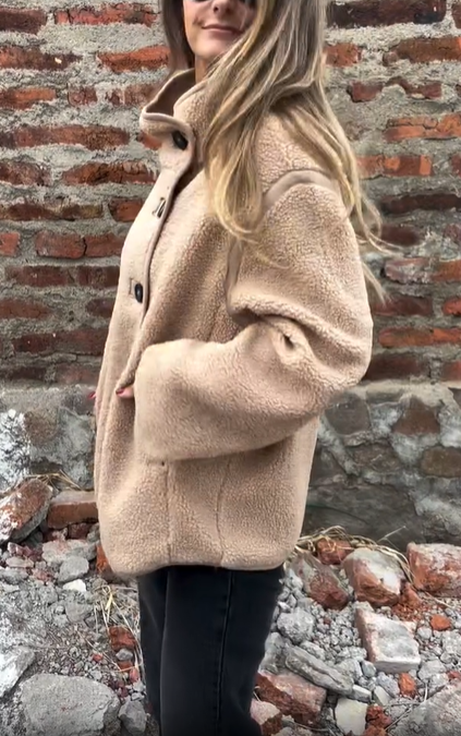 Teddy Coat with Asymmetric Buttons