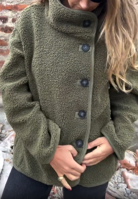 Teddy Coat with Asymmetric Buttons