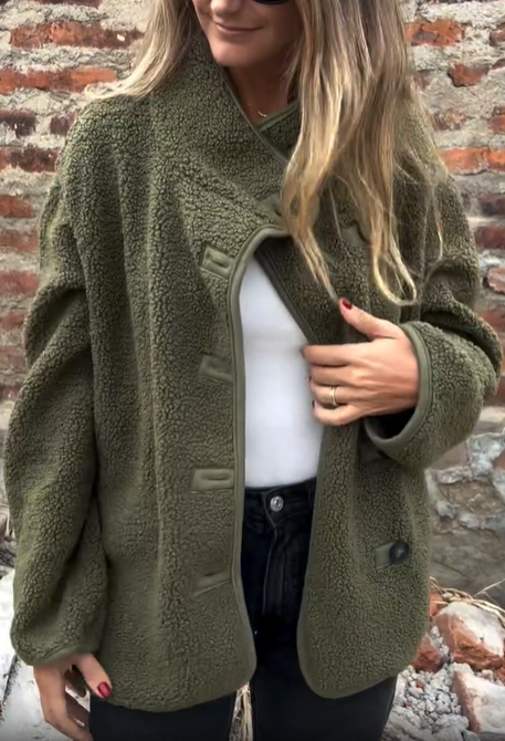 Teddy Coat with Asymmetric Buttons