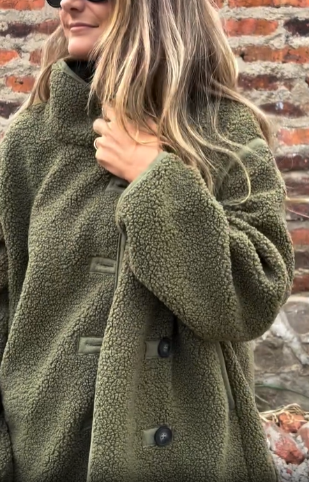 Teddy Coat with Asymmetric Buttons