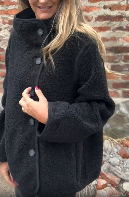 Teddy Coat with Asymmetric Buttons
