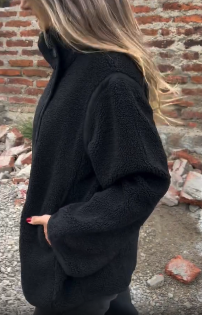 Teddy Coat with Asymmetric Buttons