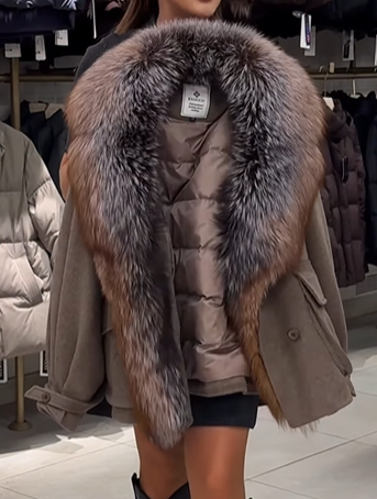 Wool - Blend Jacket with Faux Fur Collar