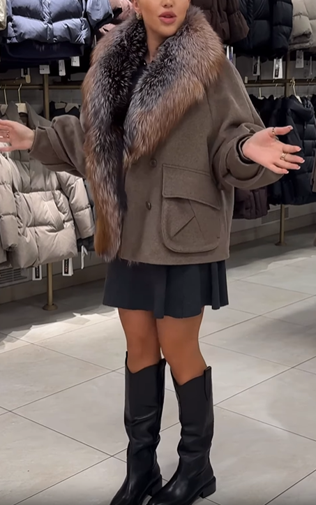 Wool - Blend Jacket with Faux Fur Collar