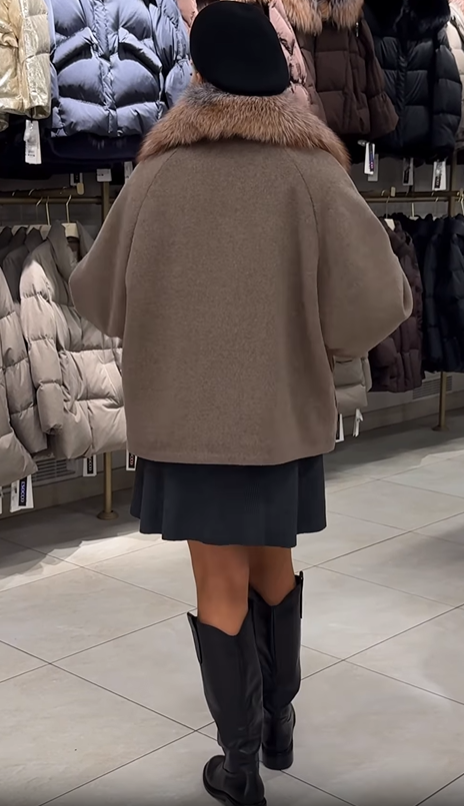 Wool - Blend Jacket with Faux Fur Collar