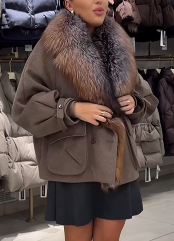 Wool - Blend Jacket with Faux Fur Collar