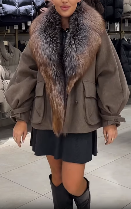 Wool - Blend Jacket with Faux Fur Collar