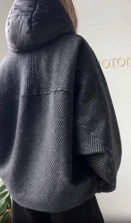 Hooded Wool - Blend Coat with Down - Filled Details