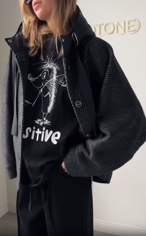 Hooded Wool - Blend Coat with Down - Filled Details