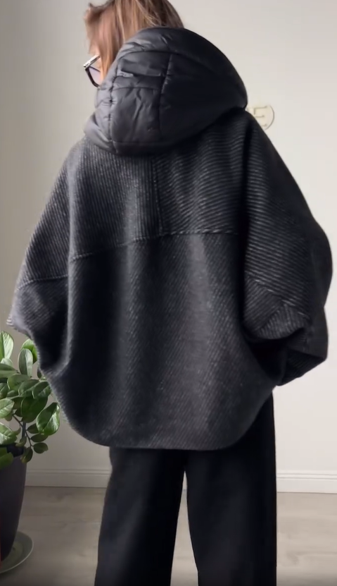 Hooded Wool - Blend Coat with Down - Filled Details