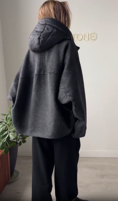 Hooded Wool - Blend Coat with Down - Filled Details