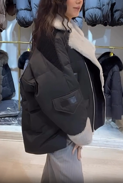 Quilted Down Jacket with Faux Fur Trim