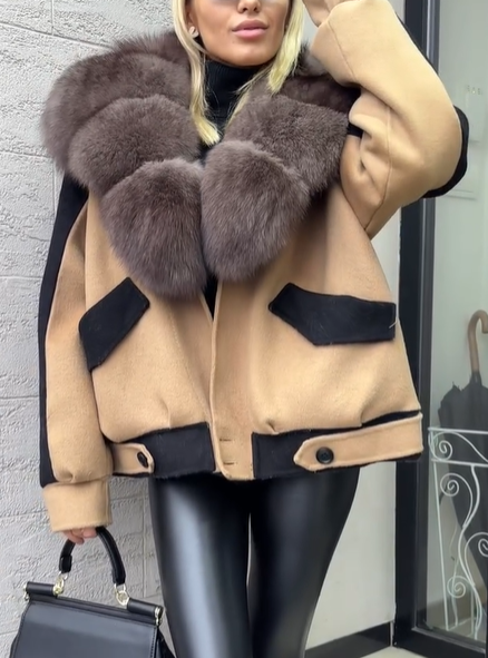 Wool - Blend Jacket with Faux Fur Collar