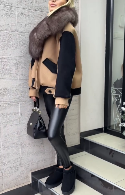 Wool - Blend Jacket with Faux Fur Collar