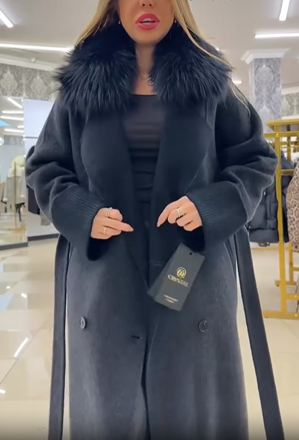 Wool - Blend Coat with Faux Fur Collar