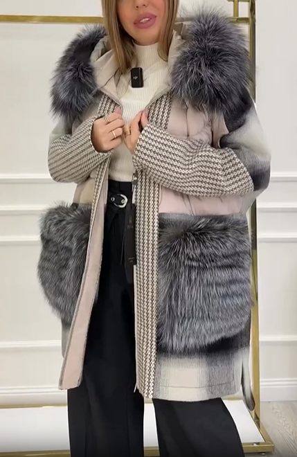 Checkered Wool Blend Coat