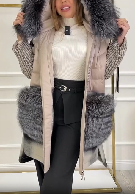 Checkered Wool Blend Coat