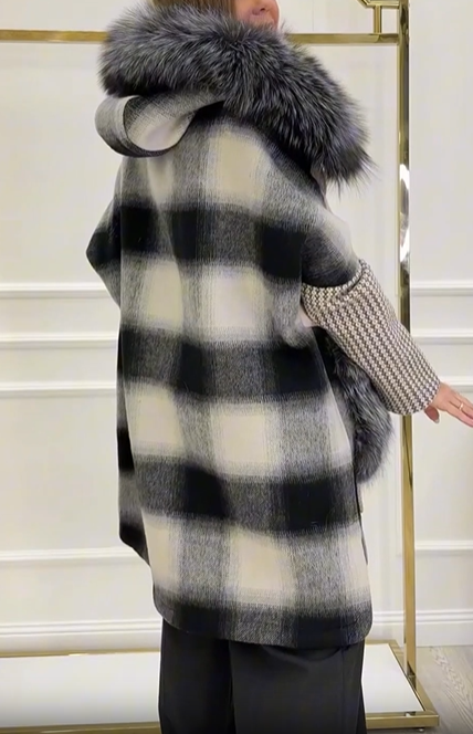 Checkered Wool Blend Coat