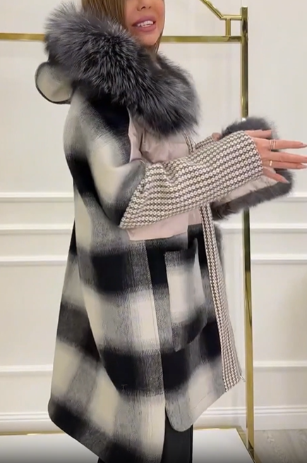 Checkered Wool Blend Coat