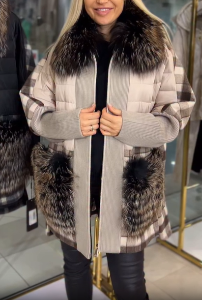 Checkered Wool Blend Coat