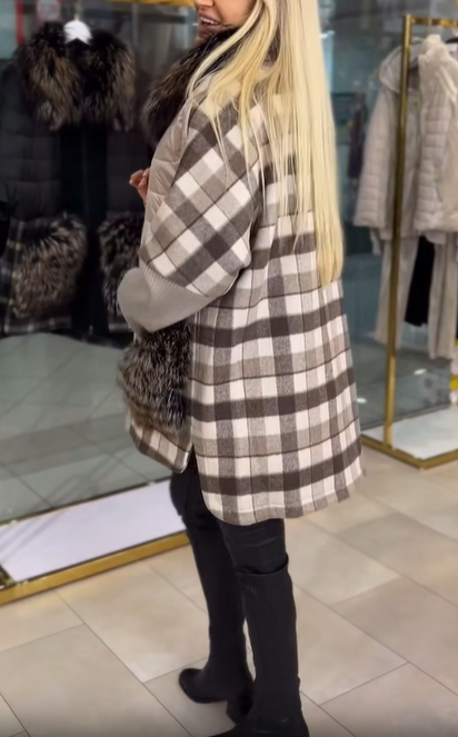 Checkered Wool Blend Coat