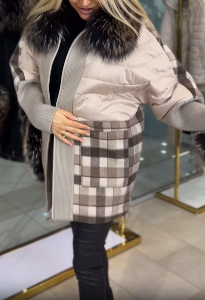 Checkered Wool Blend Coat