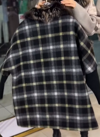 Checkered Wool Blend Coat